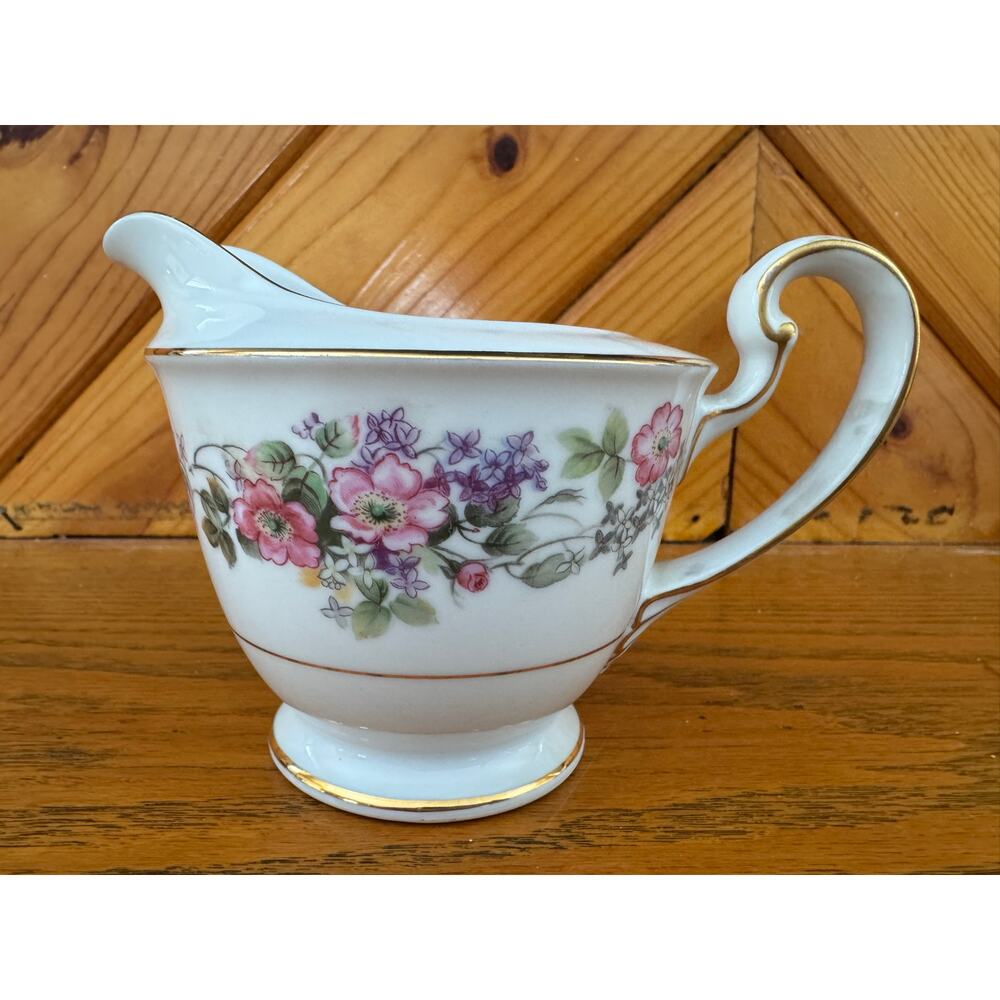 Vintage Noritake Roselane 5147 Creamer Floral Gold Trim Japan Porcelain Creamer